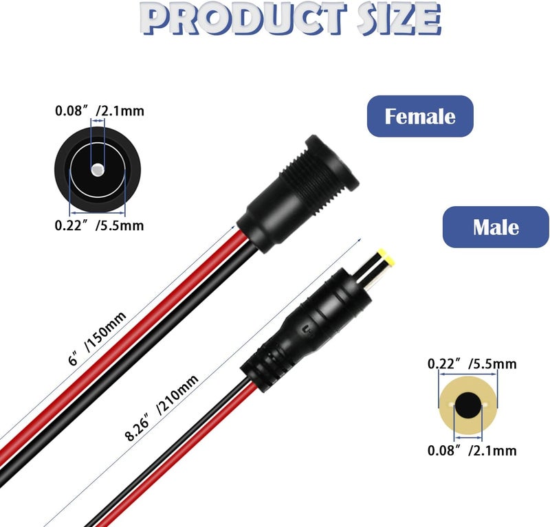 Tugermoola 6 Sets 5.5 x 2.1mm DC Power Jack Threaded Female Panel Mount Barrel Connector Adapter Kit with Cover Cap OLA012 - Image 2